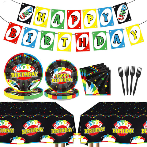 99Pcs Colorful Card Game Birthday Party Decorations Serves 24 - Grencian