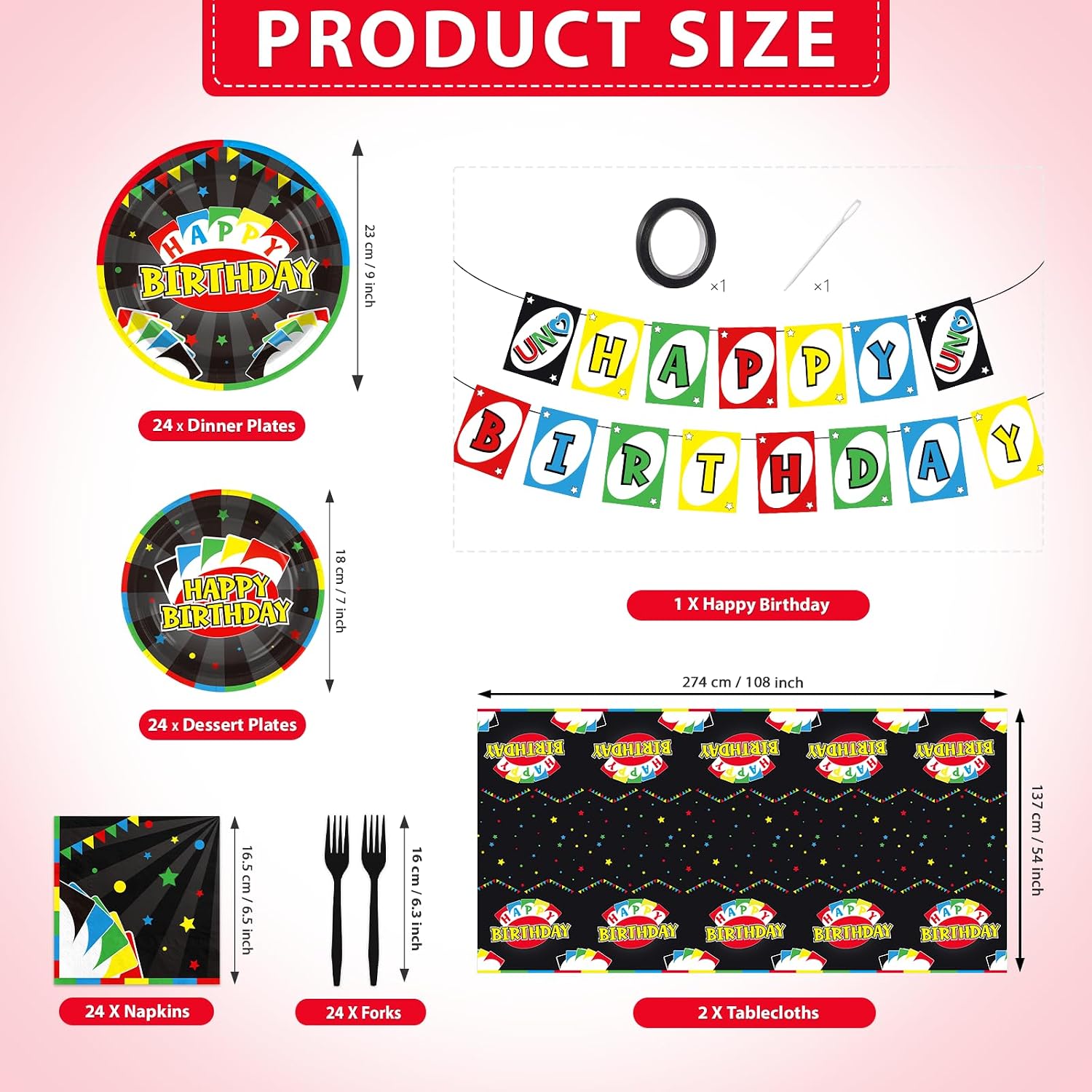 99Pcs Colorful Card Game Birthday Party Decorations Serves 24 - Grencian