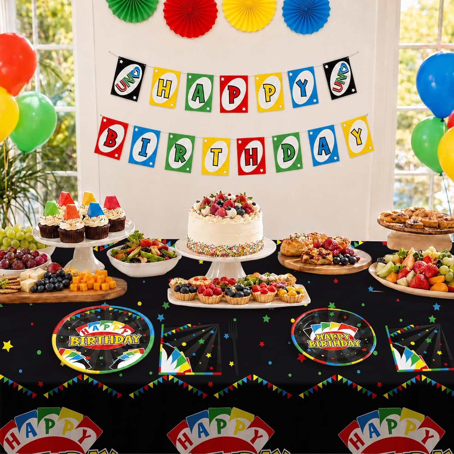99Pcs Colorful Card Game Birthday Party Decorations Serves 24 - Grencian