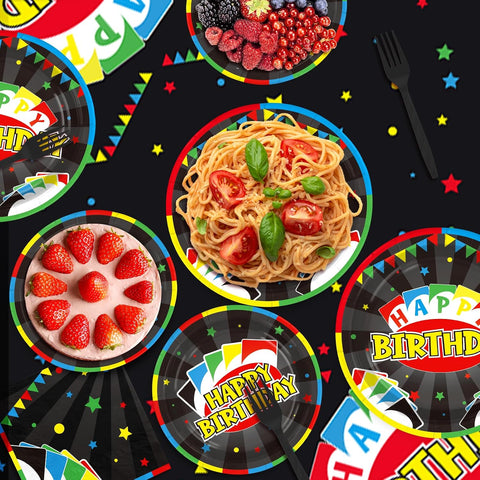 99Pcs Colorful Card Game Birthday Party Decorations Serves 24 - Grencian
