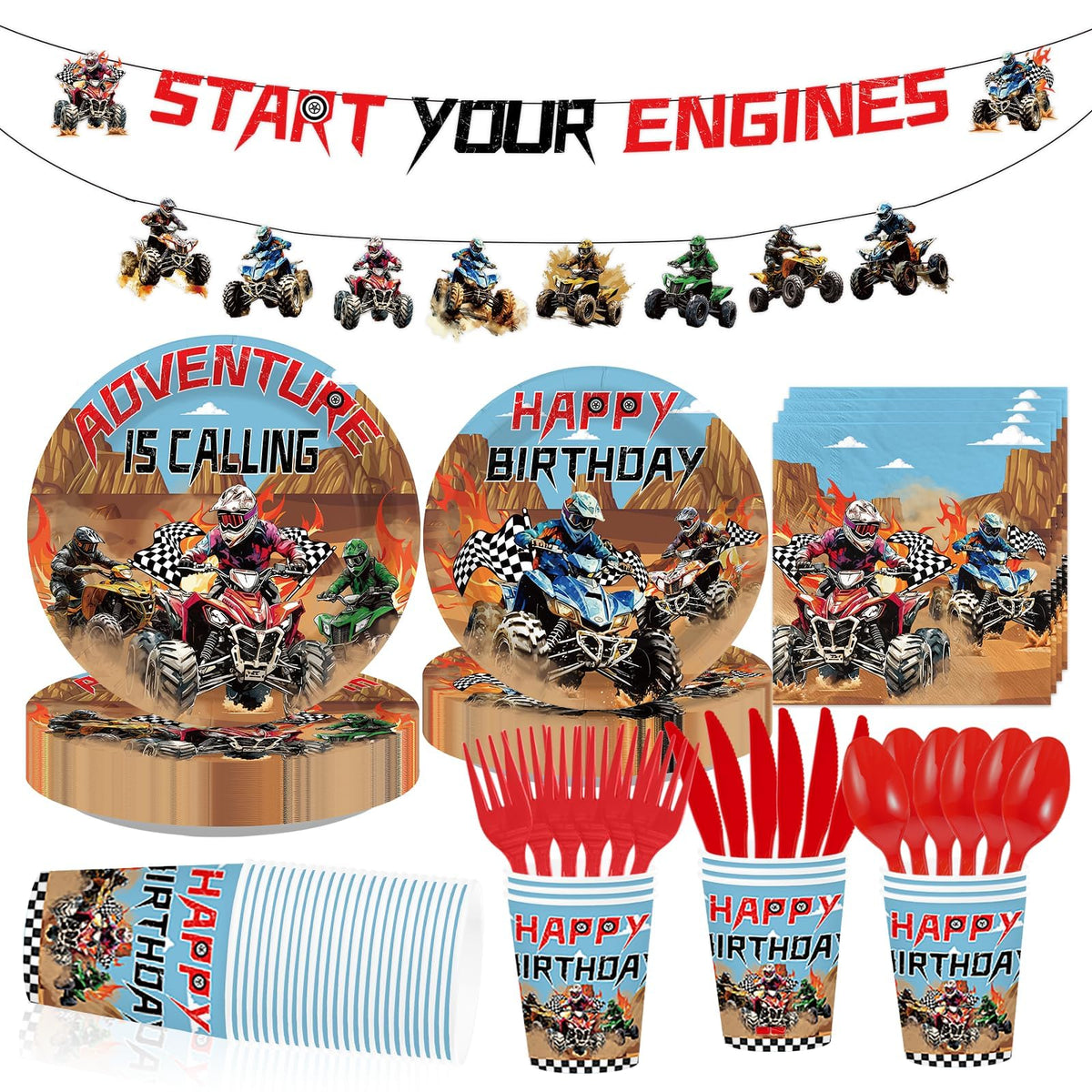 ATV Four Wheeler Birthday Party Supplies 169 Pcs Serves 24