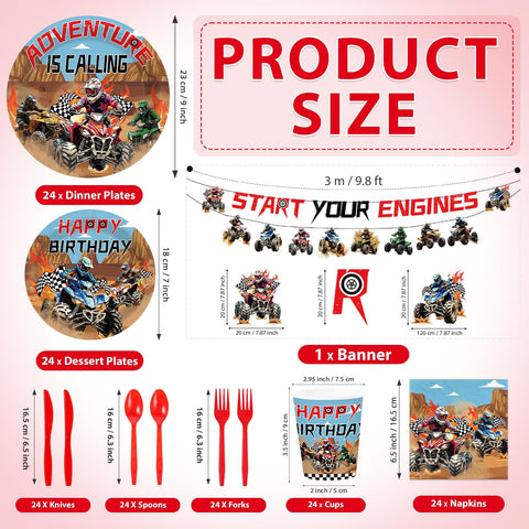 ATV Four Wheeler Birthday Party Supplies 169 Pcs Serves 24
