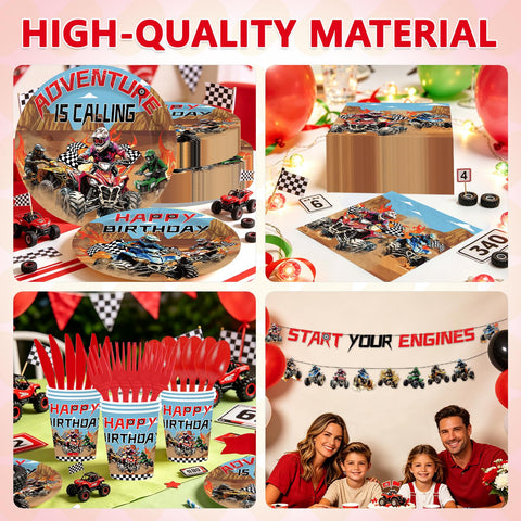 ATV Four Wheeler Birthday Party Supplies 169 Pcs Serves 24