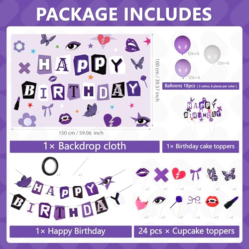 Purple Birthday Party Decorations for Music - Grencian