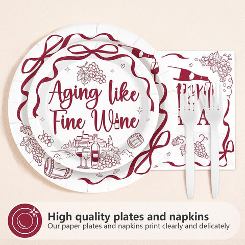96 Pcs Red Wine 40th Birthday Party Plates and Napkins - Grencian
