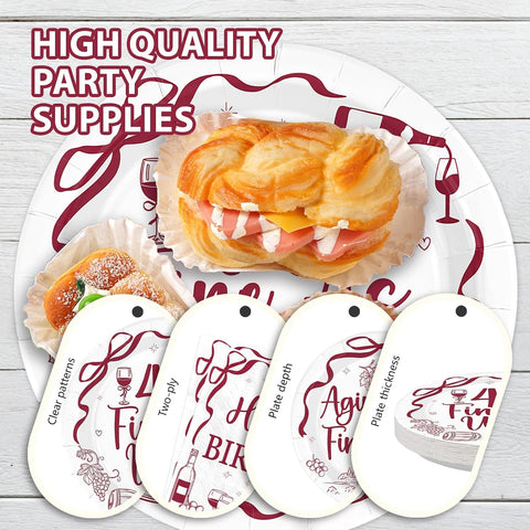 96 Pcs Red Wine 40th Birthday Party Plates and Napkins - Grencian