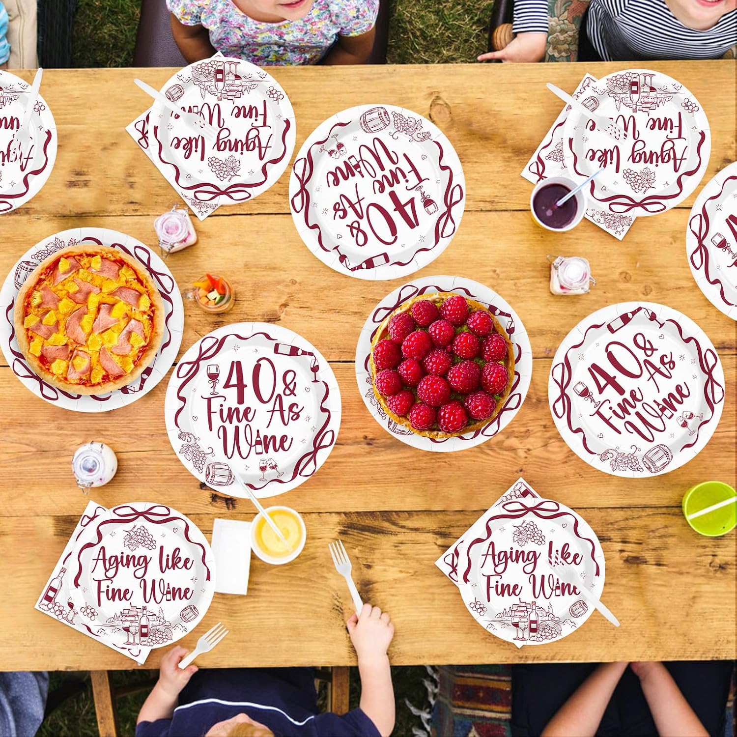 96 Pcs Red Wine 40th Birthday Party Plates and Napkins - Grencian