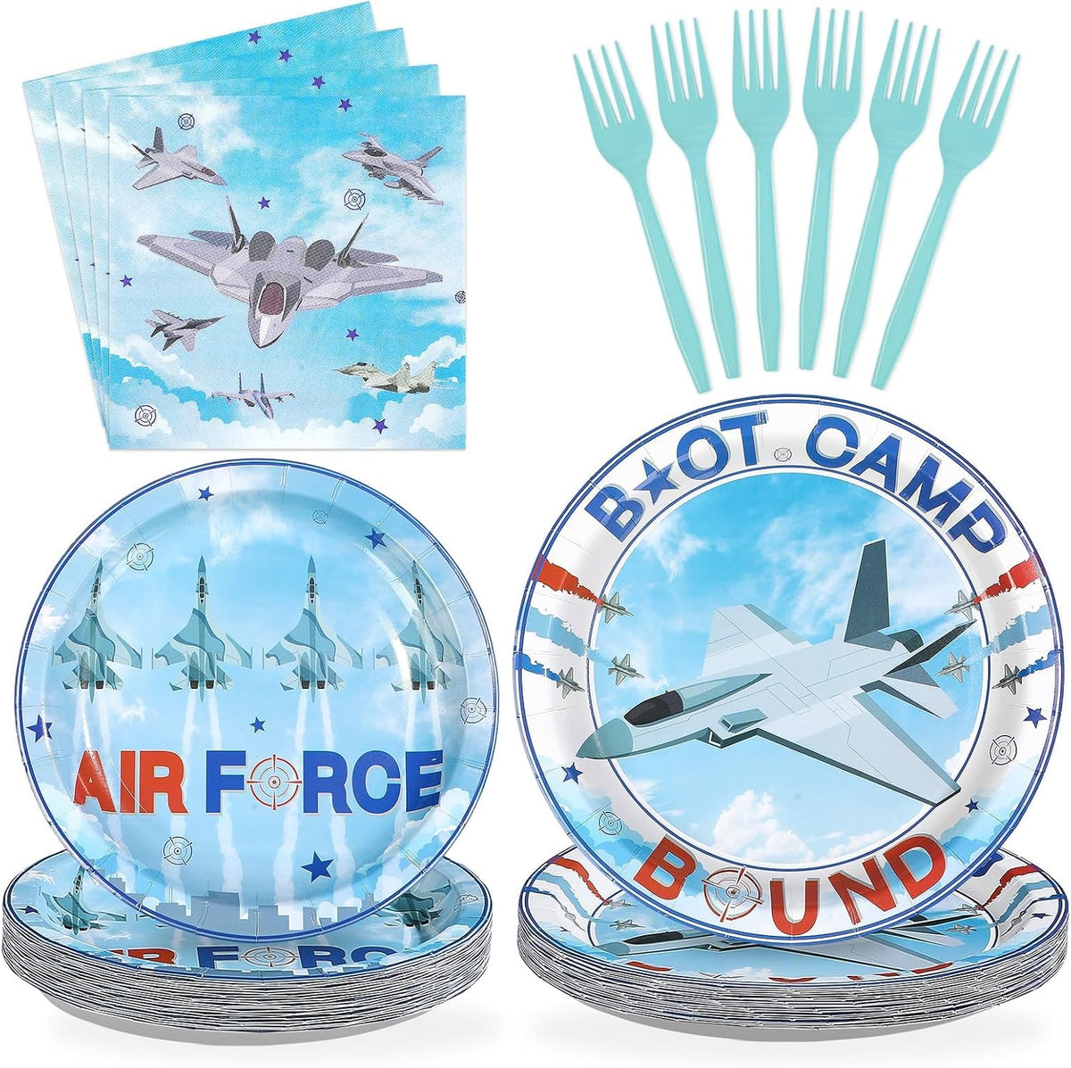 Air Force airplane aviation party plates and napkins set 96 pieces