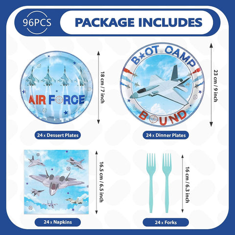 Air Force airplane aviation party plates and napkins set 96 pieces