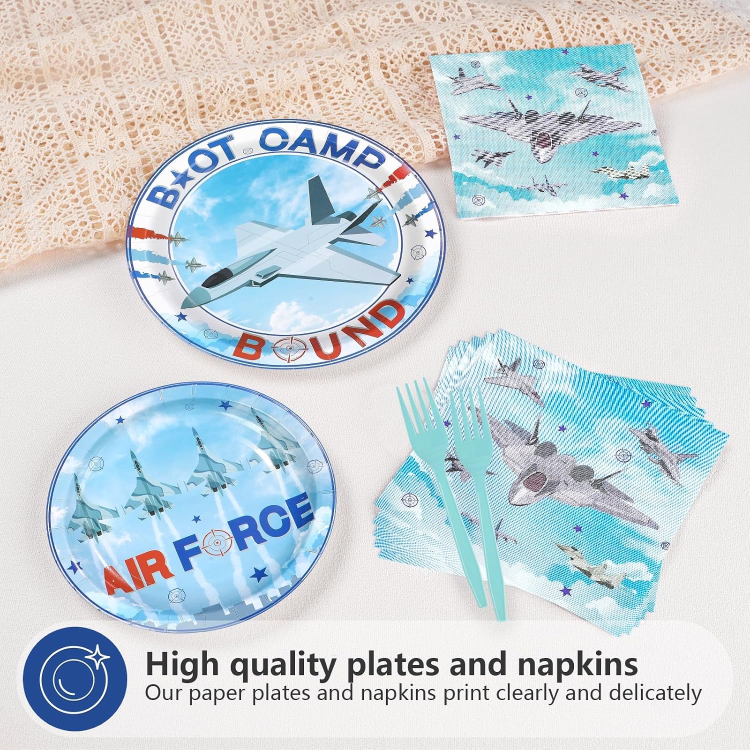 Air Force airplane aviation party plates and napkins set 96 pieces