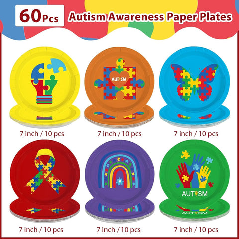 Autism awareness plates - butterfly puzzle design