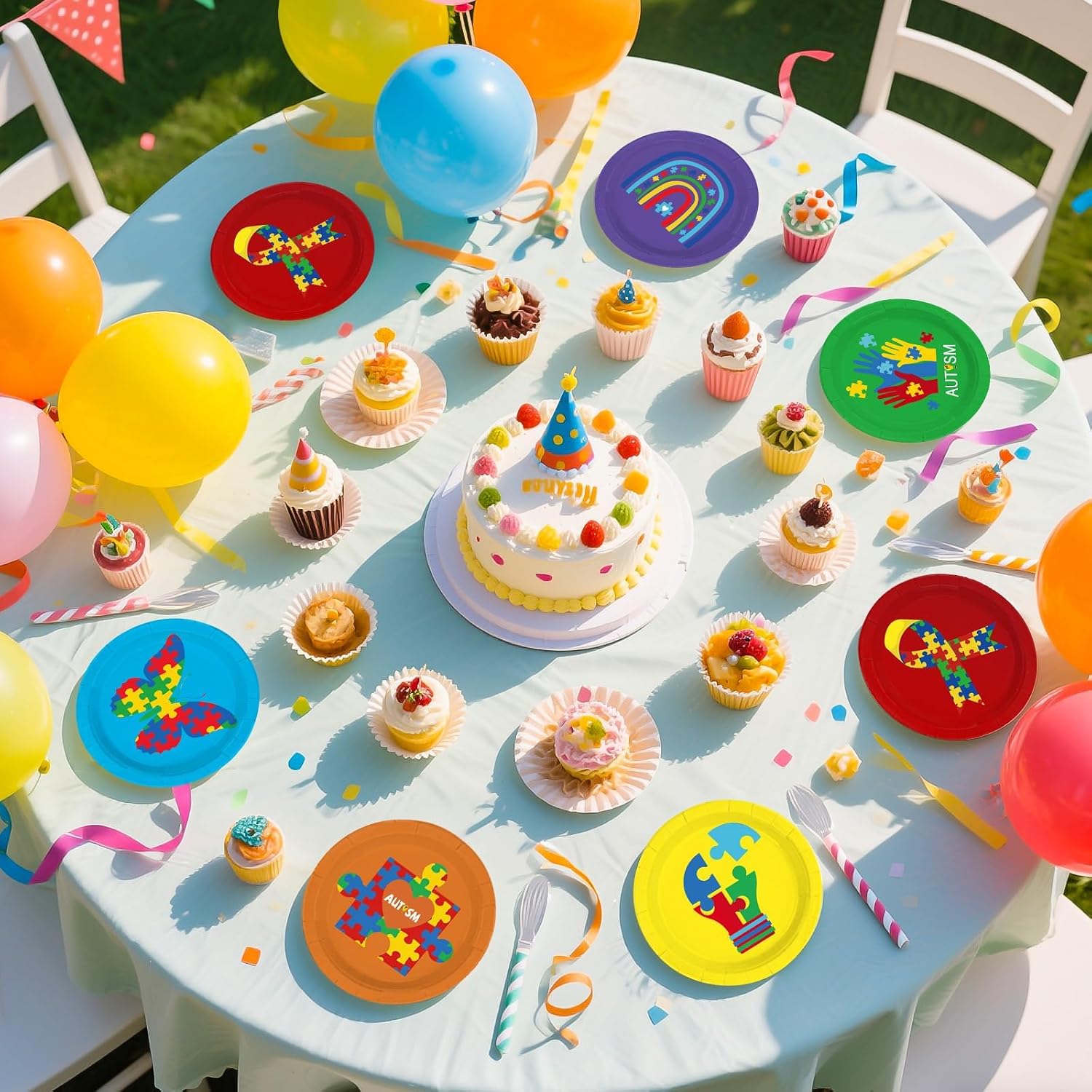Autism awareness plates - green palm puzzle design