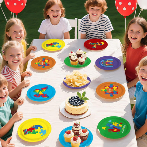 Autism awareness paper plates 60 pack - awareness event table