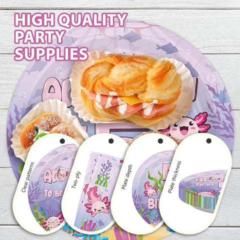 96 Pcs Axolotl 5th Birthday Party Plates and Napkins - Grencian