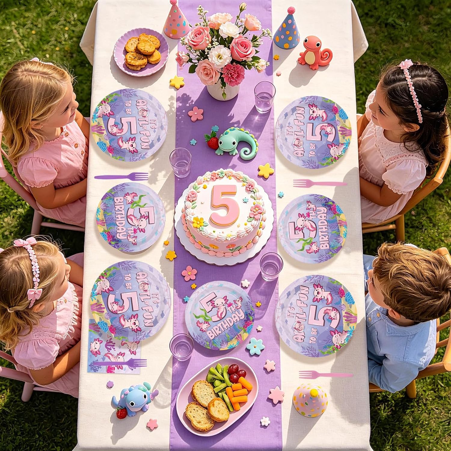 96 Pcs Axolotl 5th Birthday Party Plates and Napkins - Grencian