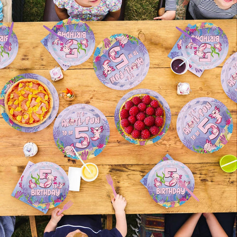 96 Pcs Axolotl 5th Birthday Party Plates and Napkins - Grencian