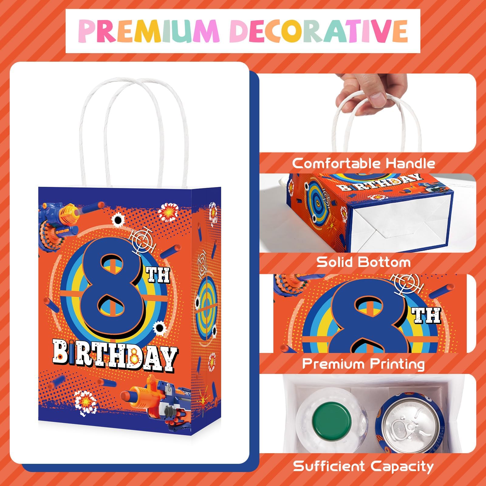 16Pcs Dart War 8th Birthday Party Favor Bags War Themed Goodie Bags - Grencian