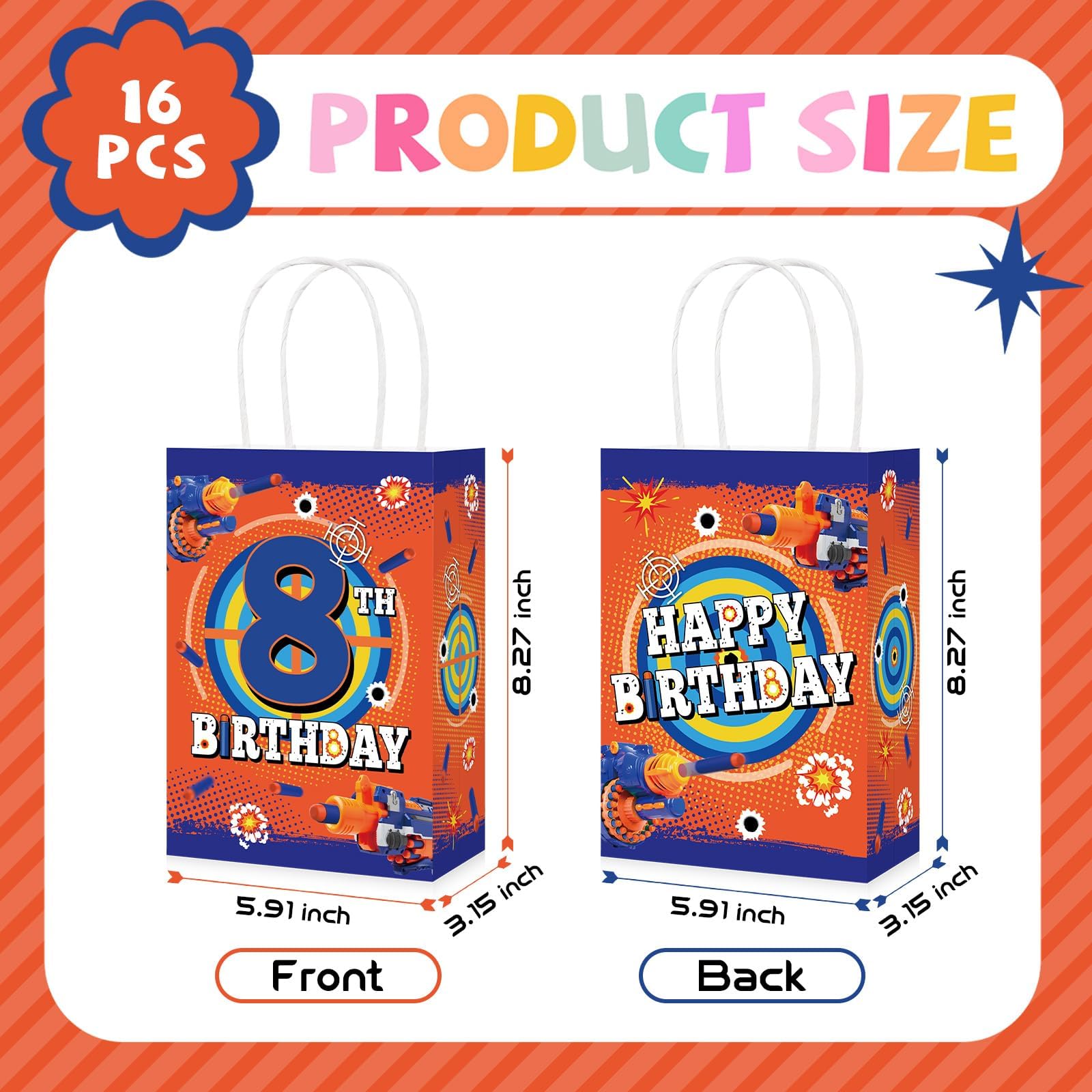 16Pcs Dart War 8th Birthday Party Favor Bags War Themed Goodie Bags - Grencian