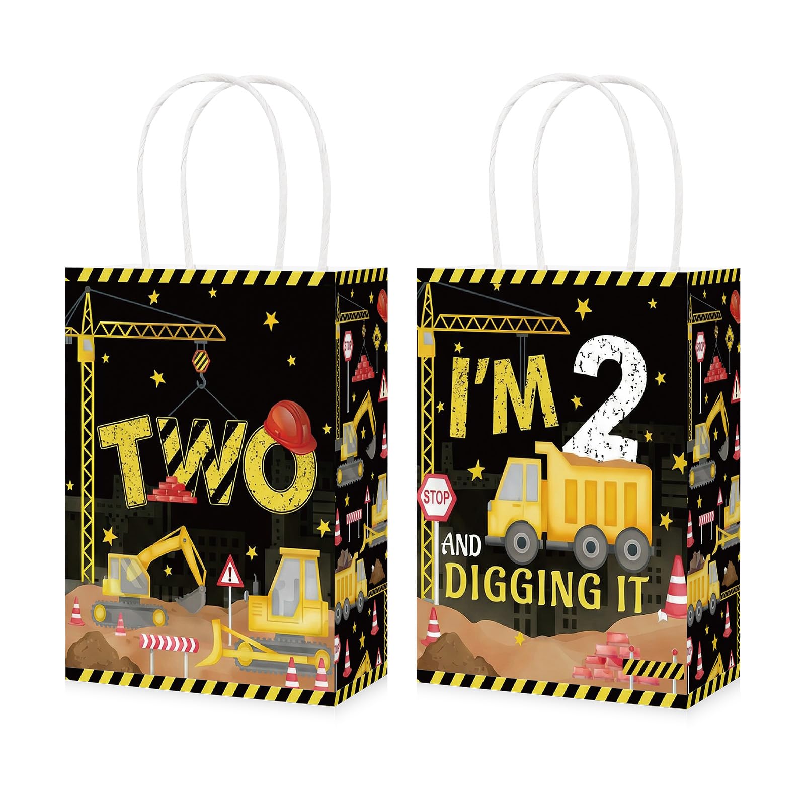16Pcs Construction 2nd Birthday Party Favor Bags Dump Truck Goodie Bags - Grencian