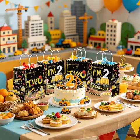 16Pcs Construction 2nd Birthday Party Favor Bags Dump Truck Goodie Bags - Grencian