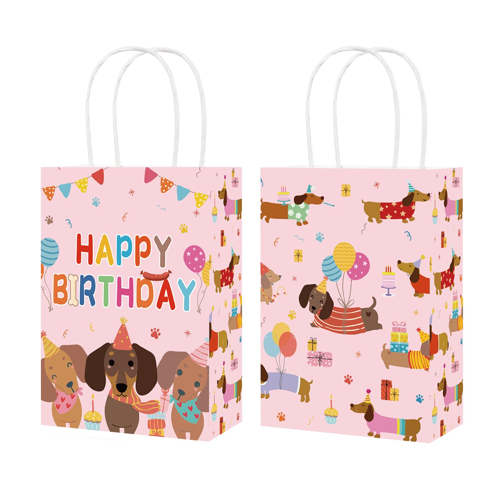 16Pcs Dachshund Dog Birthday Party Bags Pink Wiener Dog Puppy Goodie Bags - Grencian