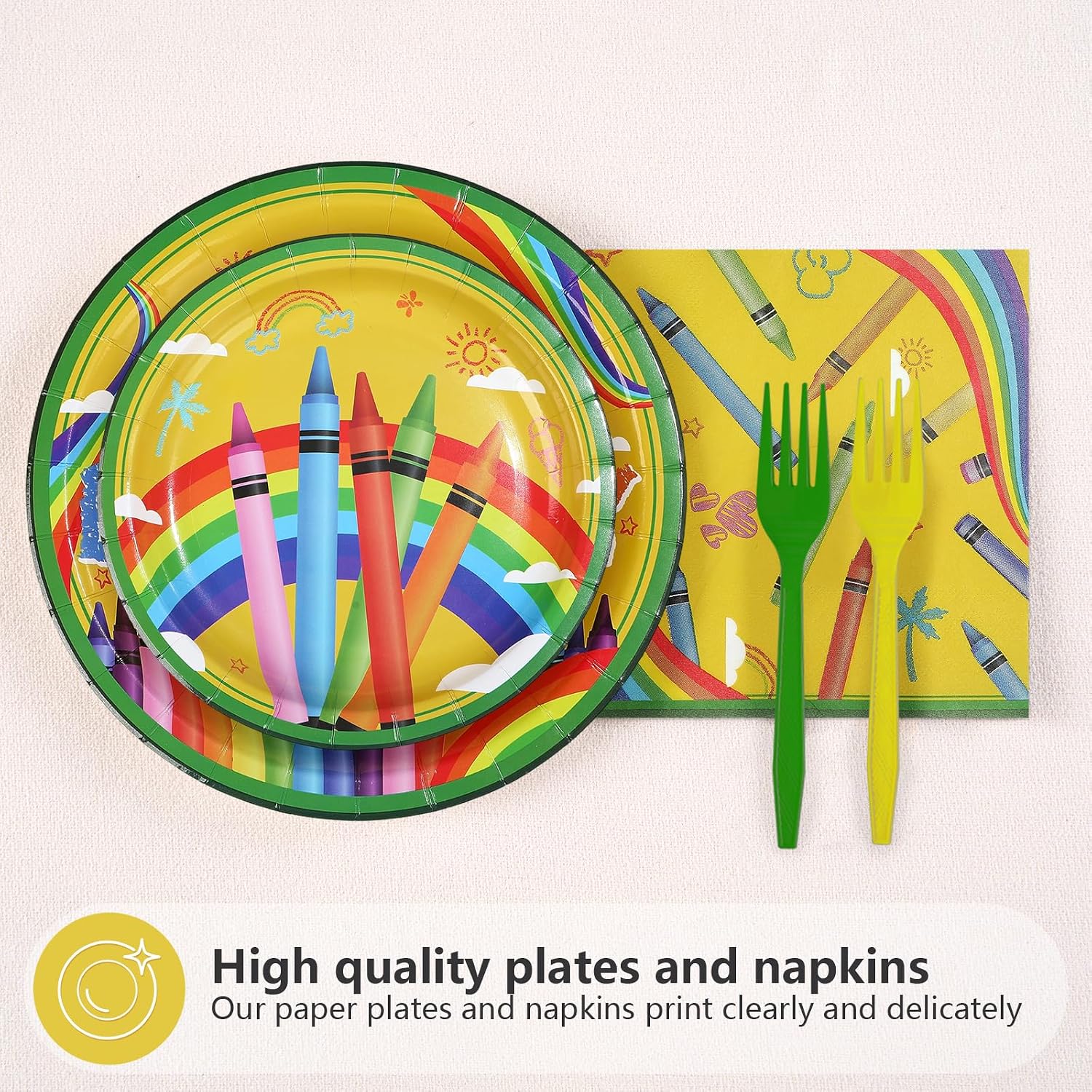 Back to School Crayon Birthday Plates & Napkins - 96 Pcs image 2