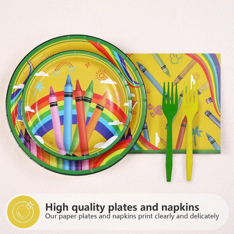 Back to School Crayon Birthday Plates & Napkins - 96 Pcs image 2