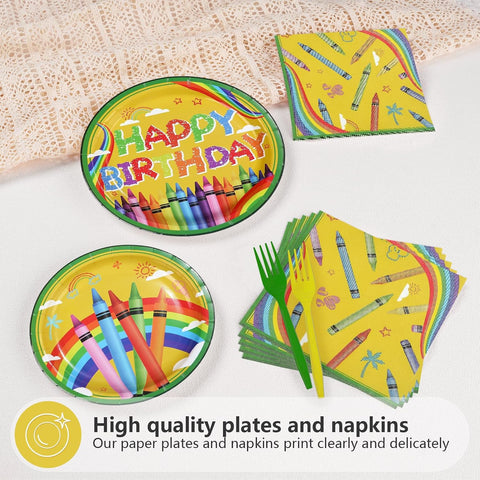 Back to School Crayon Birthday Plates & Napkins - 96 Pcs image 3