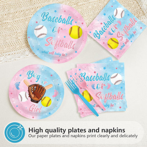 Baseball Gender Reveal Plates & Napkins Set - 96 Pcs image 4
