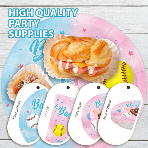 Baseball Gender Reveal Plates & Napkins Set - 96 Pcs image 6