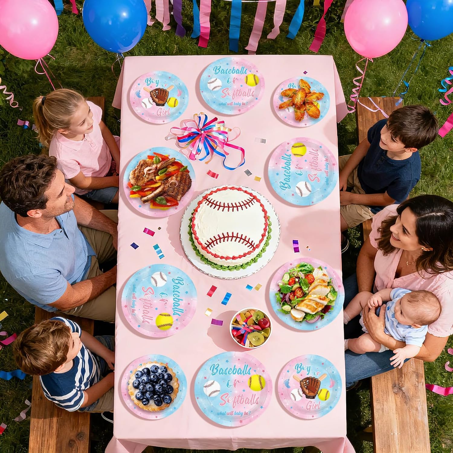 Baseball Gender Reveal Plates & Napkins Set - 96 Pcs image 7