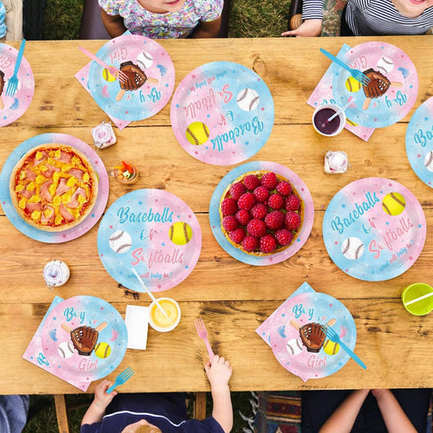Baseball Gender Reveal Plates & Napkins Set - 96 Pcs image 8