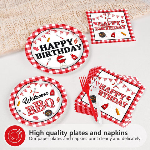 BBQ Red Gingham Birthday Plates & Napkins Set - 96 Pcs image 3