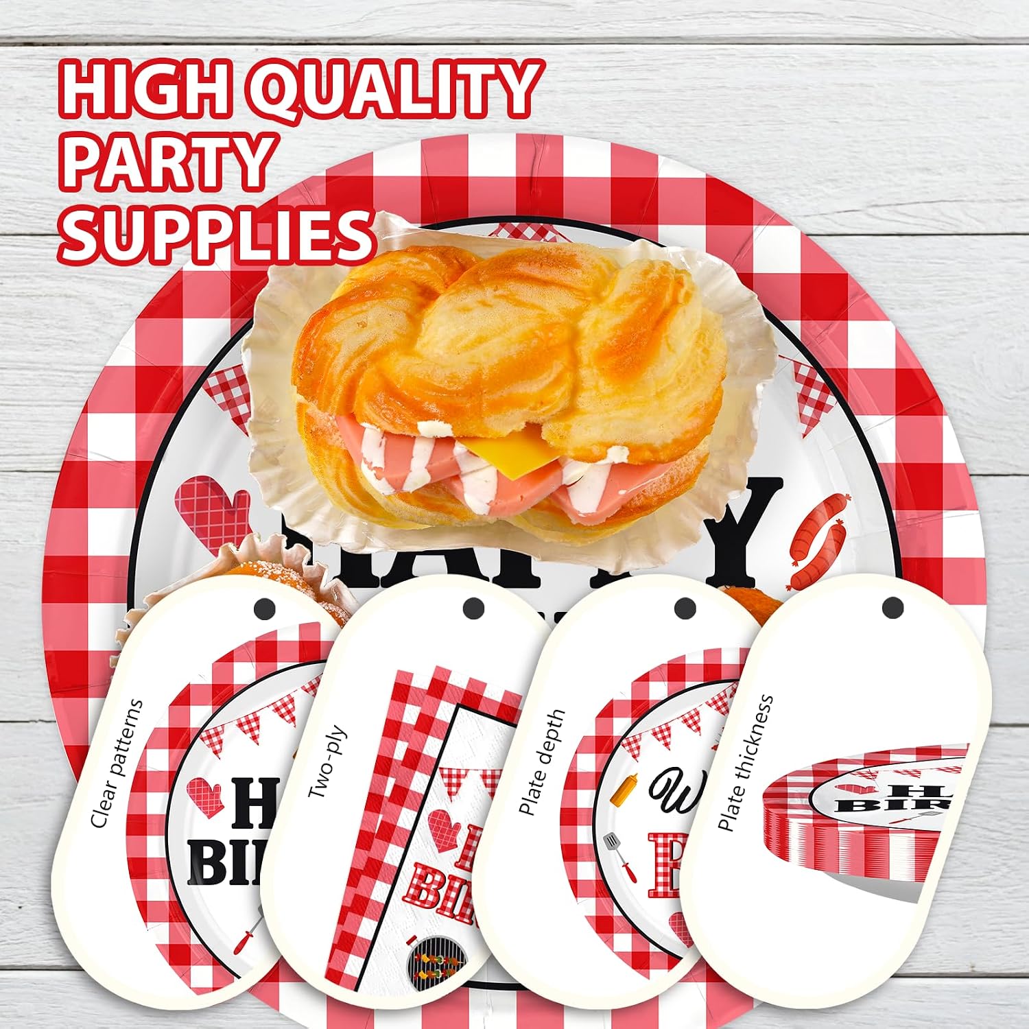 BBQ Red Gingham Birthday Plates & Napkins Set - 96 Pcs image 6