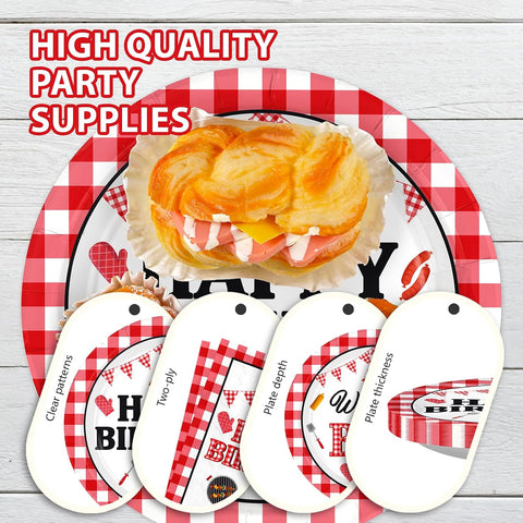 BBQ Red Gingham Birthday Plates & Napkins Set - 96 Pcs image 6