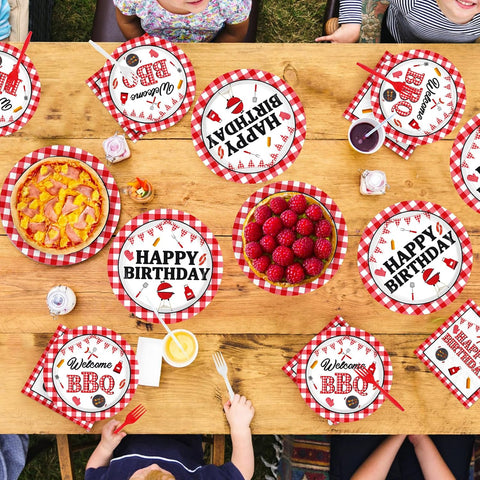 BBQ Red Gingham Birthday Plates & Napkins Set - 96 Pcs image 7