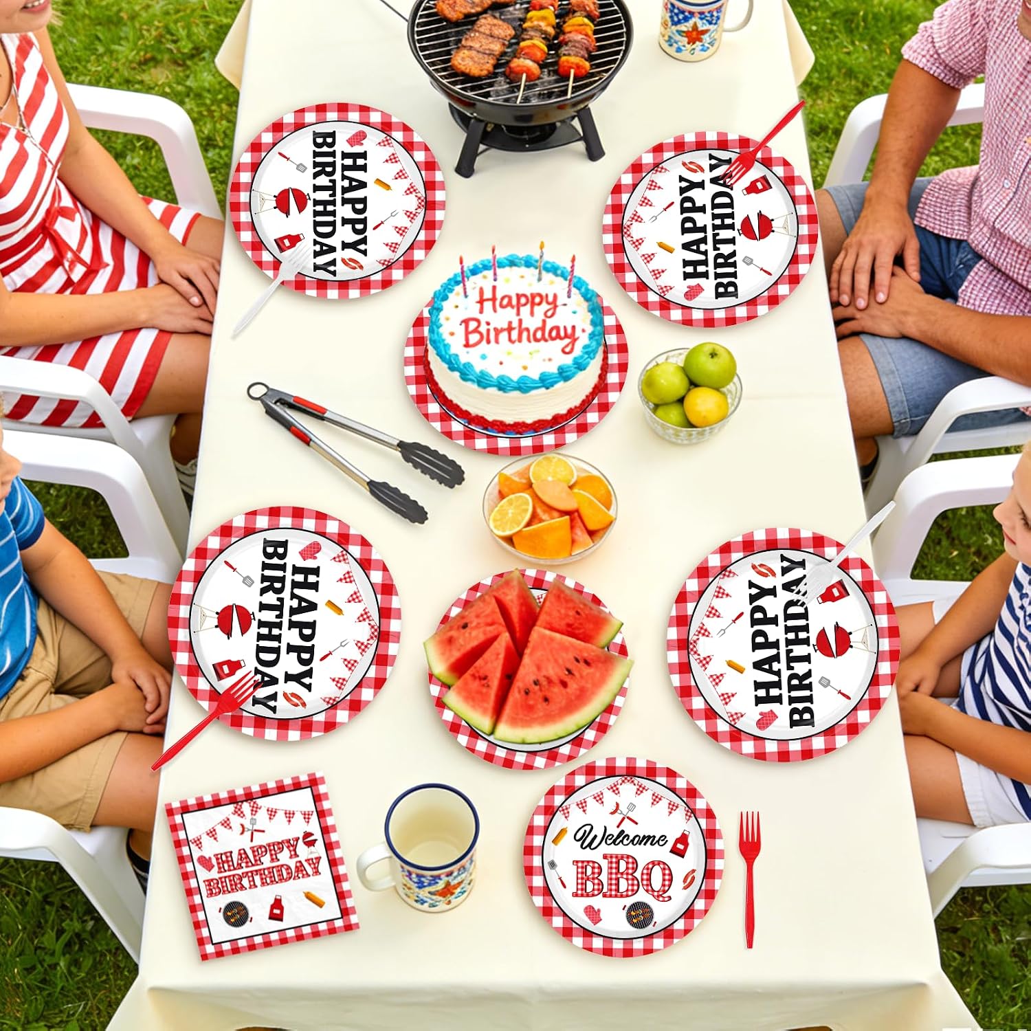 BBQ Red Gingham Birthday Plates & Napkins Set - 96 Pcs image 8