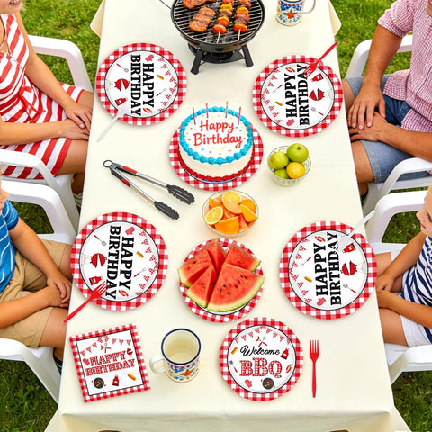 BBQ Red Gingham Birthday Plates & Napkins Set - 96 Pcs image 8