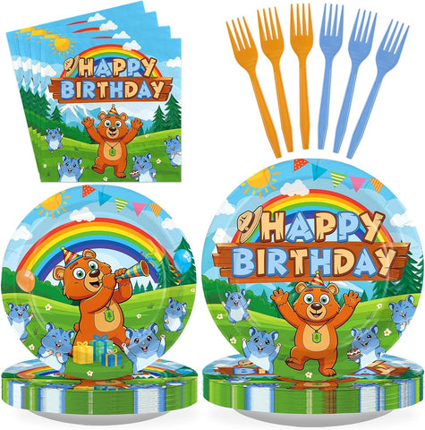 96 Pcs Bear Lemmings Birthday Party Plates and Napkins - Grencian