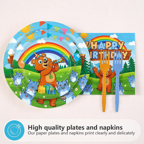 96 Pcs Bear Lemmings Birthday Party Plates and Napkins - Grencian