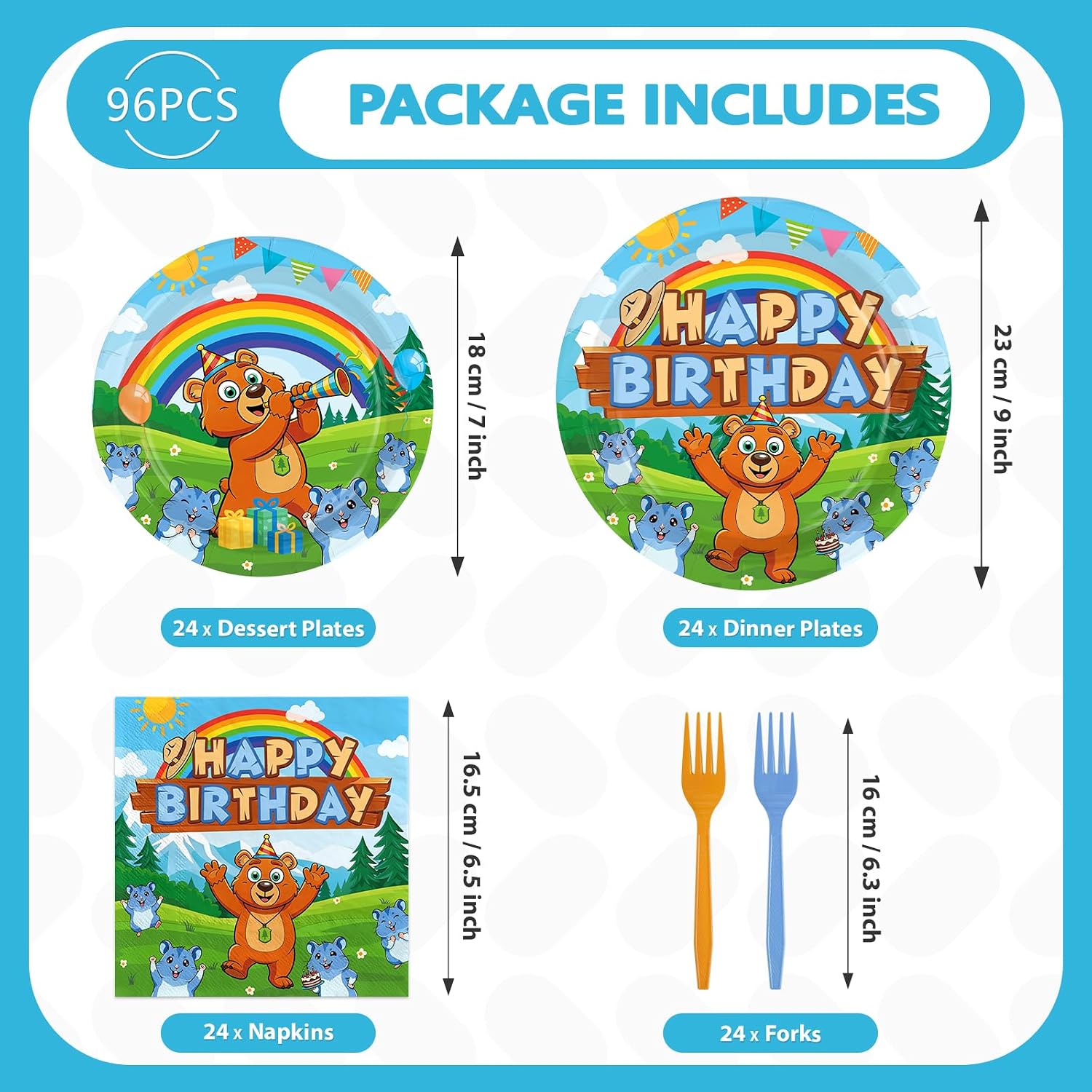 96 Pcs Bear Lemmings Birthday Party Plates and Napkins - Grencian