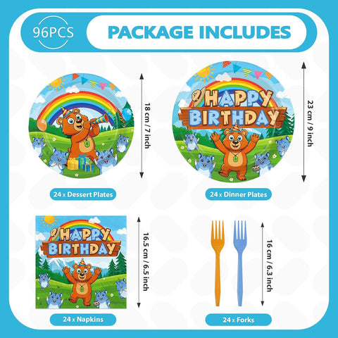 96 Pcs Bear Lemmings Birthday Party Plates and Napkins - Grencian