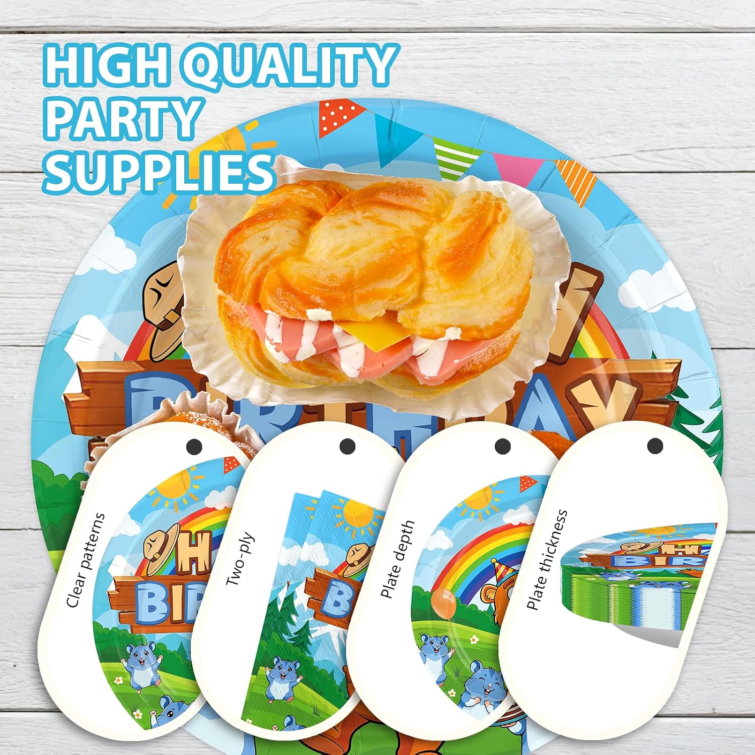 96 Pcs Bear Lemmings Birthday Party Plates and Napkins - Grencian
