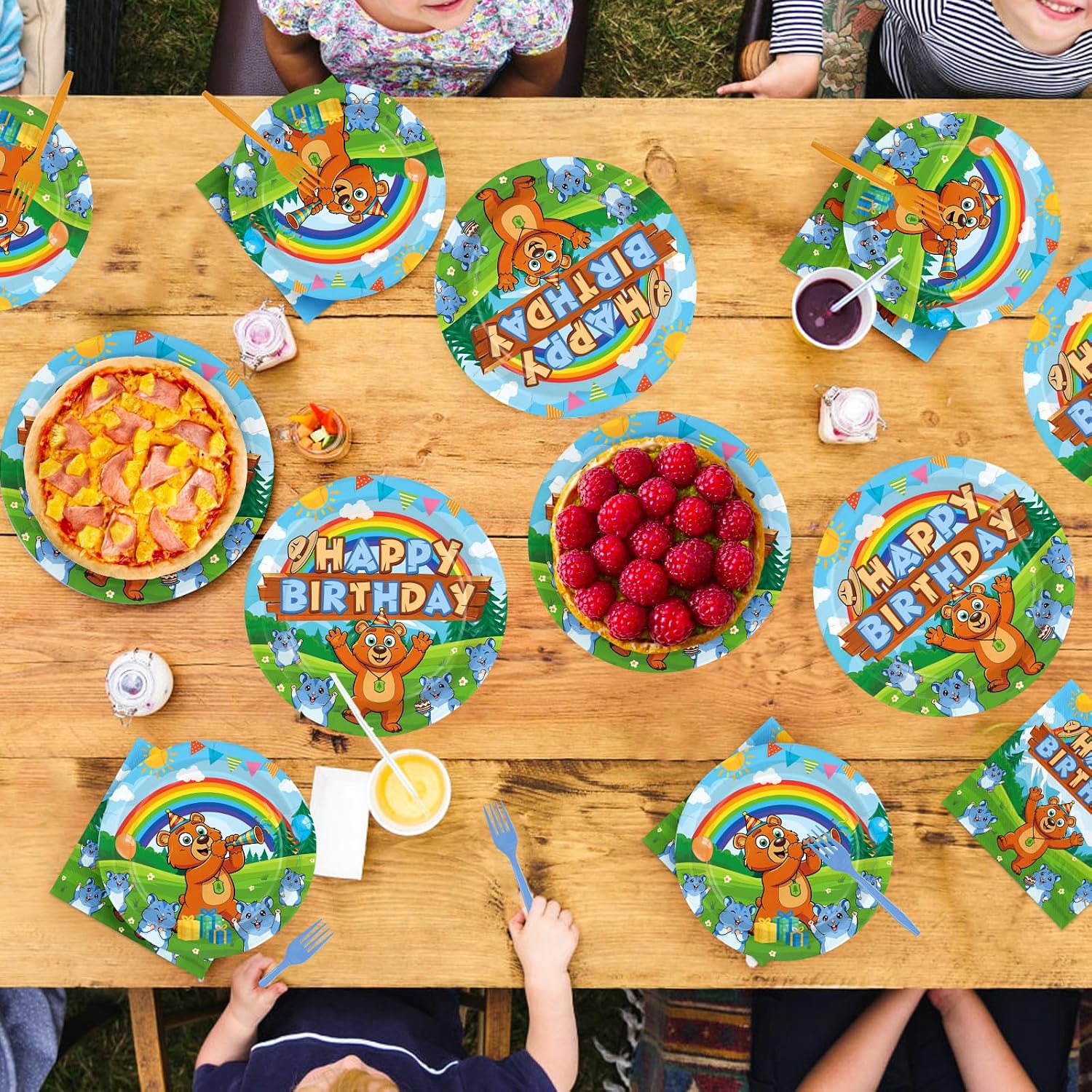96 Pcs Bear Lemmings Birthday Party Plates and Napkins - Grencian