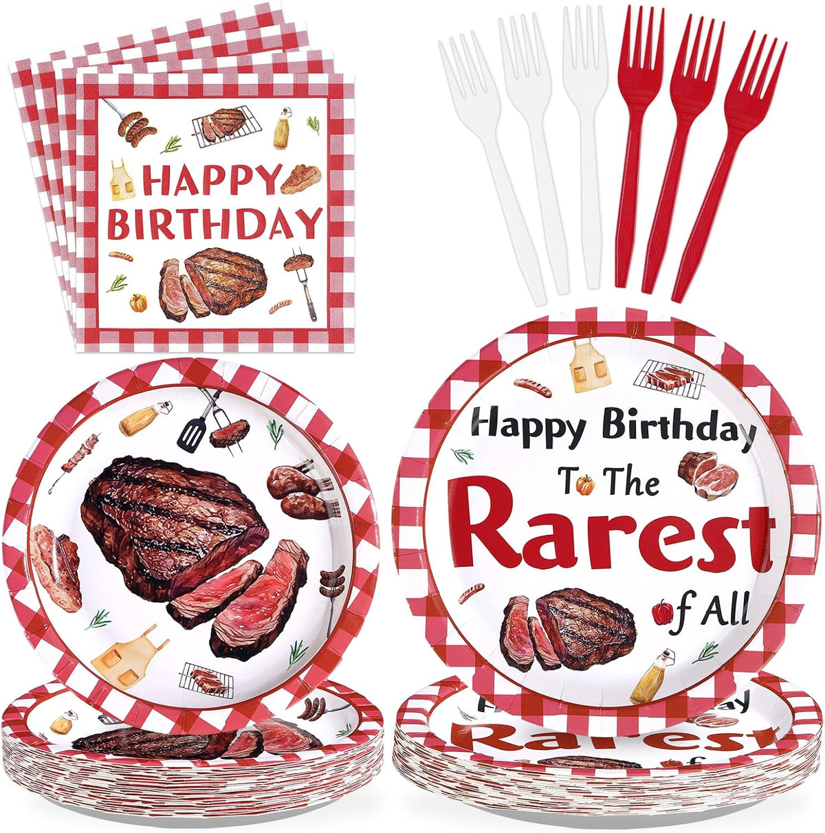Beefsteak Birthday Plates & Napkins Set - 96 Pcs image 1