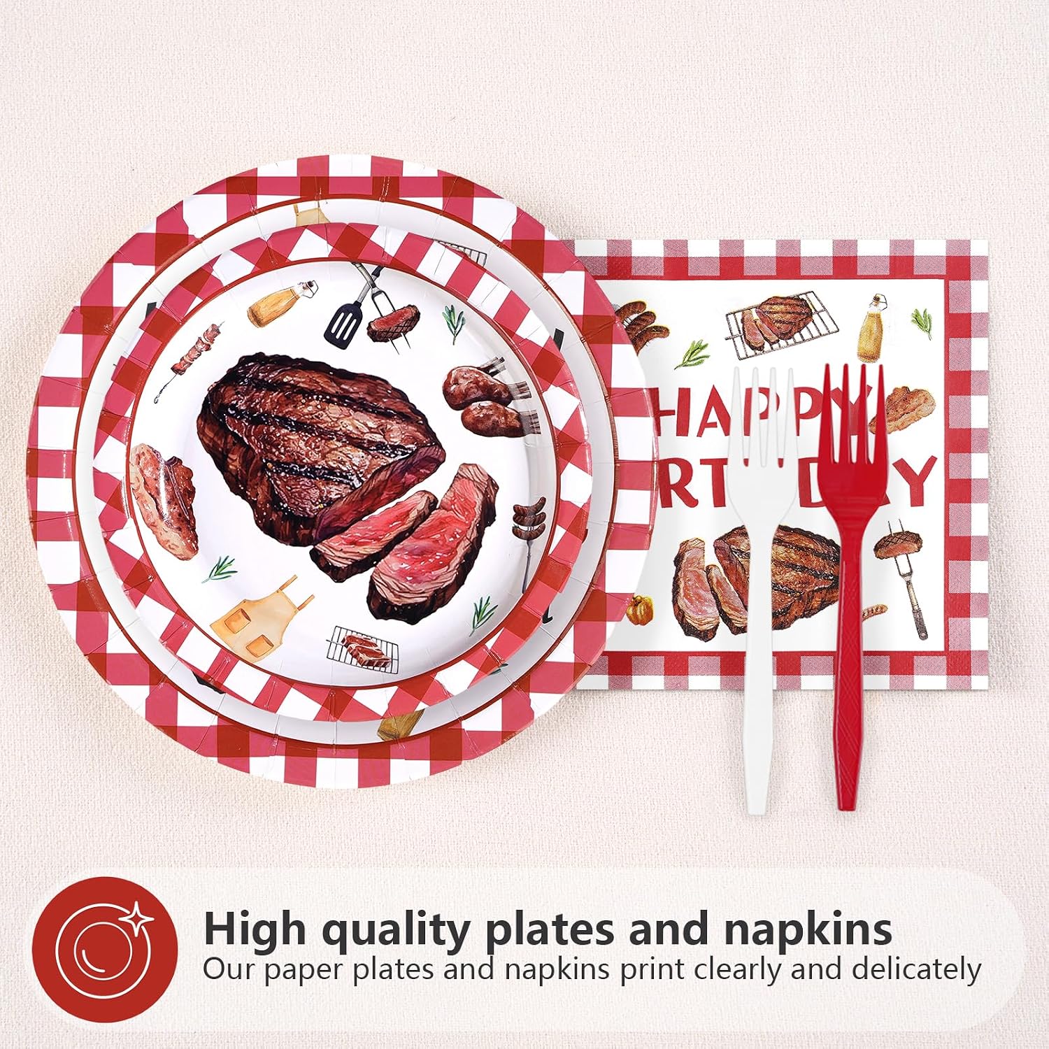 Beefsteak Birthday Plates & Napkins Set - 96 Pcs image 2
