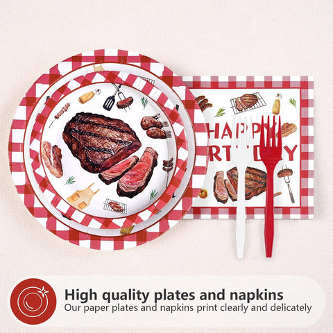 Beefsteak Birthday Plates & Napkins Set - 96 Pcs image 2