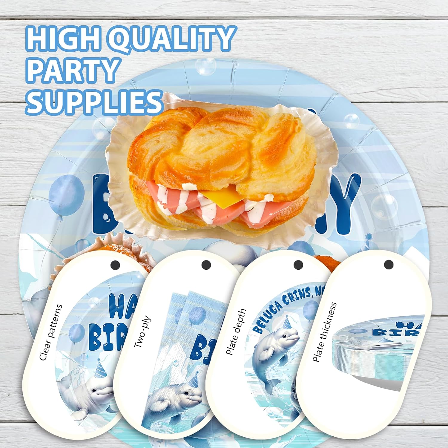 96 Pcs Beluga Whale Birthday Party Plates and Napkins - Grencian