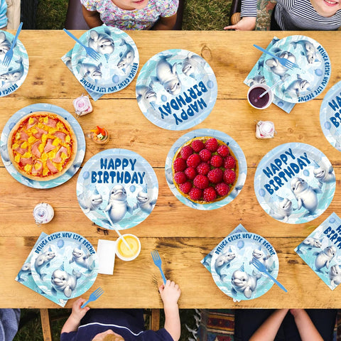 96 Pcs Beluga Whale Birthday Party Plates and Napkins - Grencian