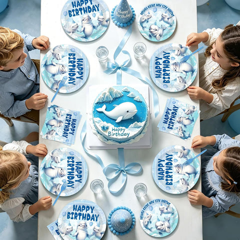 96 Pcs Beluga Whale Birthday Party Plates and Napkins - Grencian